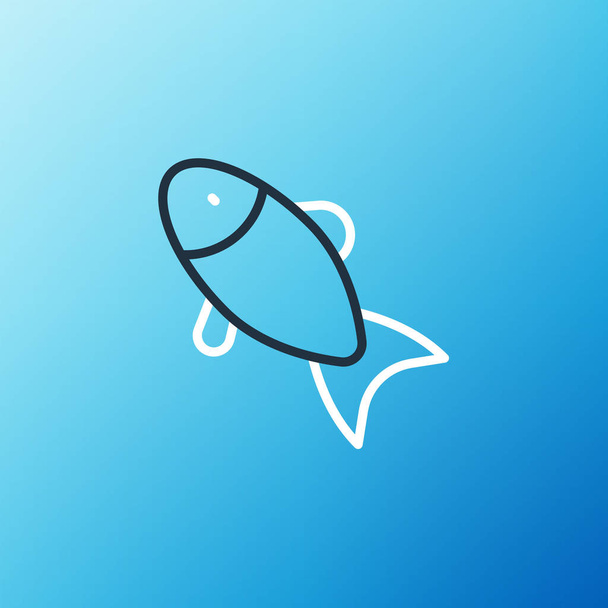 Línea Icono de pescado aislado sobre fondo azul. Concepto de esquema colorido. Vector. - Vector, imagen