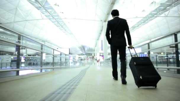 Businessman walking with luggage in airport - Footage, Video