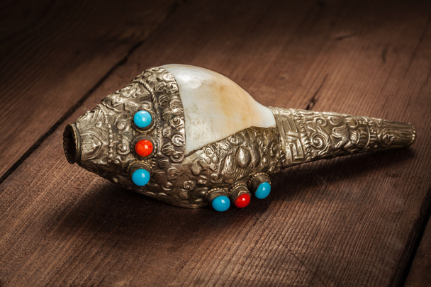 Tibetan Buddhist Conch Shell Horn Dung-Dkar - Photo, Image