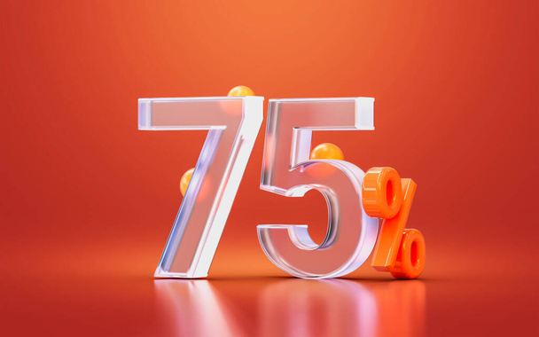 glass morphism realistic 75 percent number for online big sale offer discount, cash back 3d render - Photo, Image