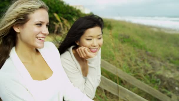 Mujeres disfrutando del aire fresco en la playa
 - Imágenes, Vídeo