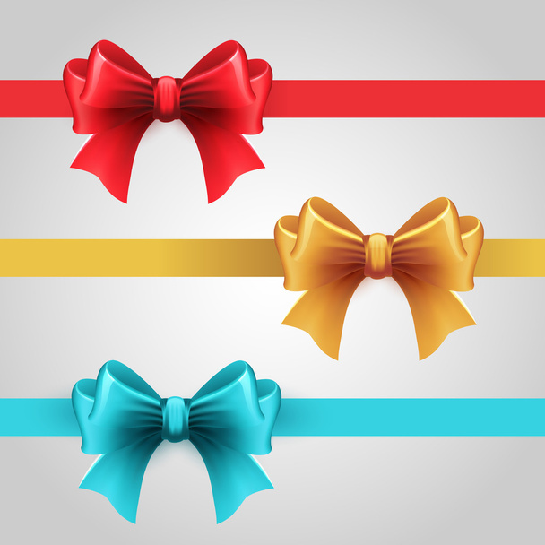 Set of blue, Red and gold holiday ribbon with bow - Вектор,изображение