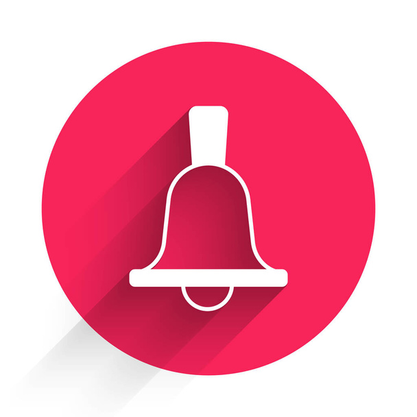 White Boxing bell icon isolated with long shadow background. Red circle button. Vector. - Vector, Image