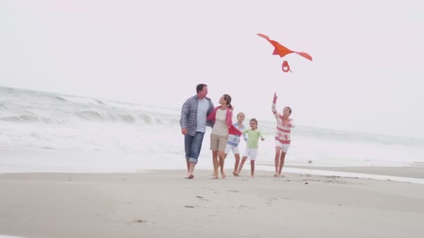 ビーチでカイトを飛行を持つ家族 - 映像、動画