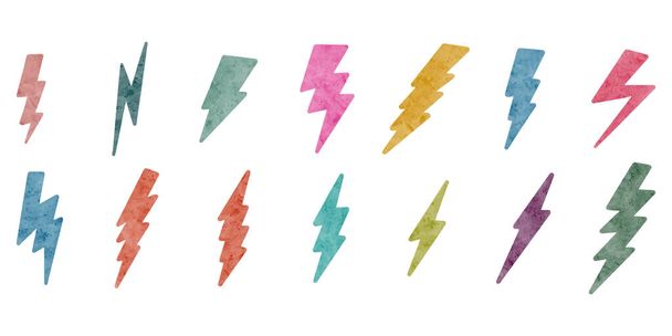 Watercolor hand drawn electric lightning bolt symbol. thunder symbol doodle icon .design element isolated on white background. vector illustration. - Vector, Imagen