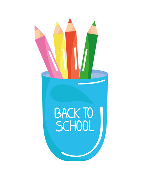 back to school lettering in pencil holder - Vector, Image