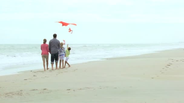 Familie mit Drachen am Strand - Filmmaterial, Video