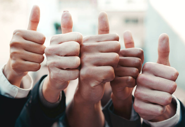 Cropped shot of a group of unrecognizable businesspeople showing a thumbs up. - 写真・画像