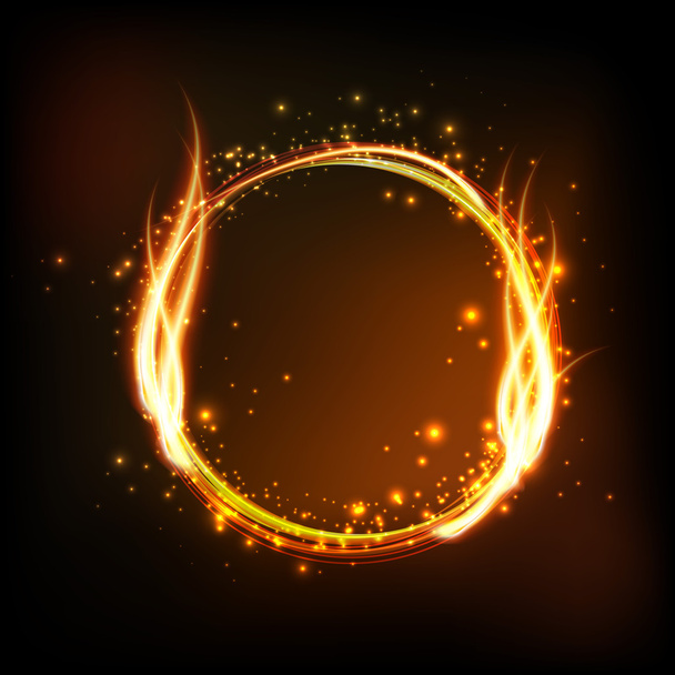 Dark background with shiny round frame with flame - Διάνυσμα, εικόνα