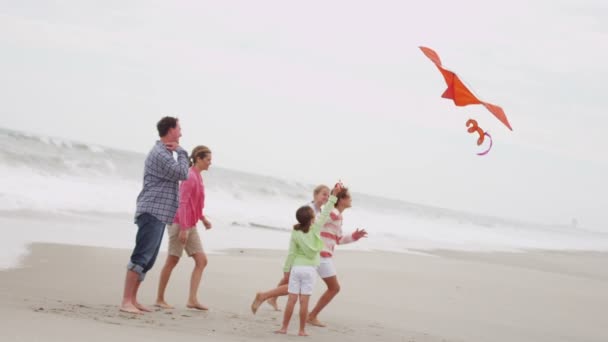 ビーチでカイトを飛行を持つ家族 - 映像、動画
