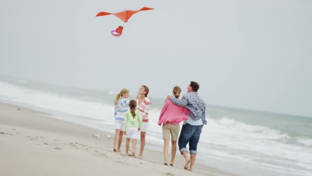 Сім'я з повітряним змієм на пляжі
 - Кадри, відео