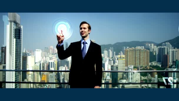 3D touch screen Caucasian businessman banking Hong Kong app motion graphics - Footage, Video