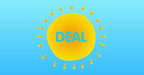 Deal Text mit gelber heißer Sommersonne. Einfache Animation eines leuchtend orangen Sonnenlichts. - Filmmaterial, Video