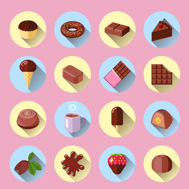 Čokoládové ikony plochý - Vektor, obrázek