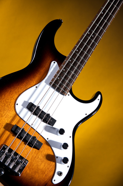 Electric Bass Guitar On Gold - Fotoğraf, Görsel