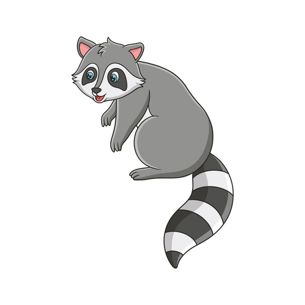 cartoon illustration The raccoon is standing on a big tree trunk looking for food - Vetor, Imagem