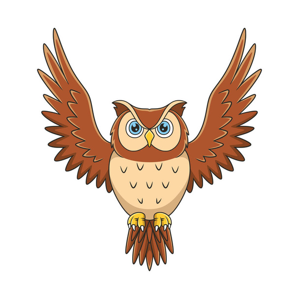 cartoon illustration an owl that flies proudly under the light of the full moon in the forest - Vektor, Bild