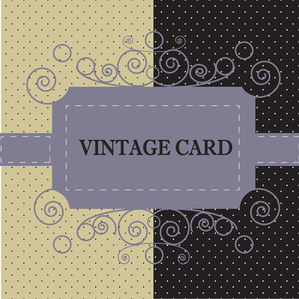 Black-white vintage card with background with polka dots - Διάνυσμα, εικόνα