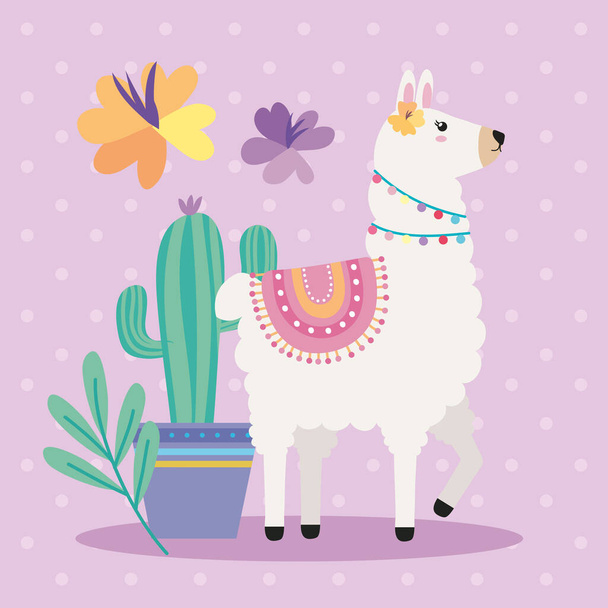 sweet llama with cactu character - Vettoriali, immagini