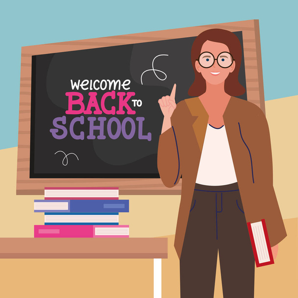 back to school lettering with teacher poster - Διάνυσμα, εικόνα