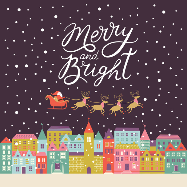 Merry and Bright lettering - Вектор,изображение