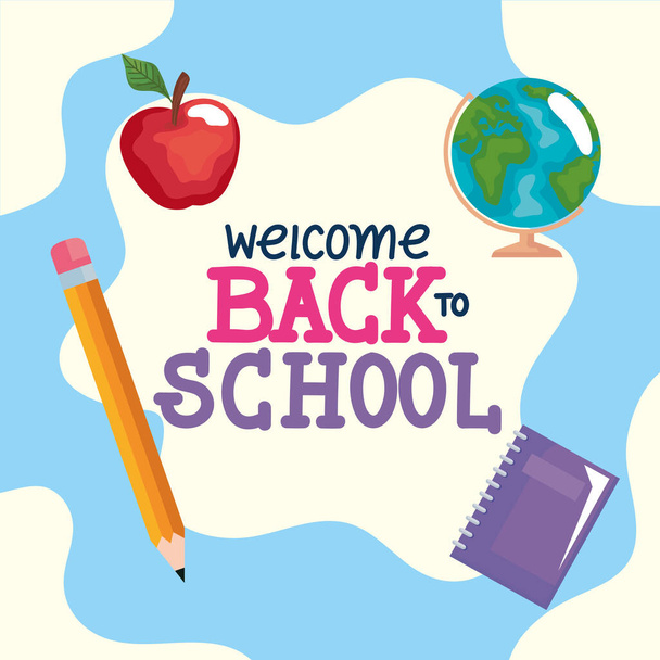 back to school lettering with elements poster - Vektor, Bild