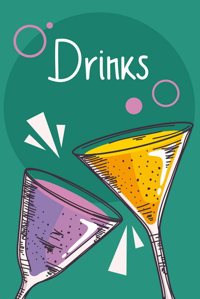 drinks lettering with pair cups poster - Vector, Image