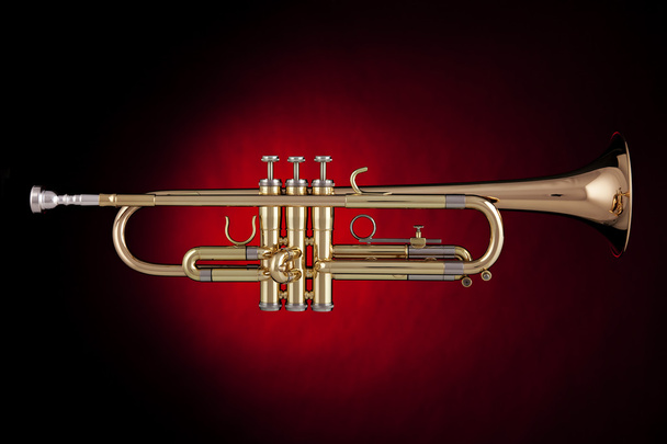 Trumpet Isolated in Red Spotlight - Photo, Image