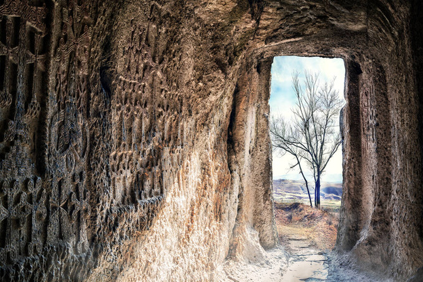 Exit from the grotto, Geghard, Armenia - Fotoğraf, Görsel