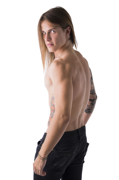 Beautiful young long haired man shirtless, isolated - Фото, зображення