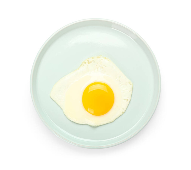 Plate with fried egg isolated on white background - Photo, Image