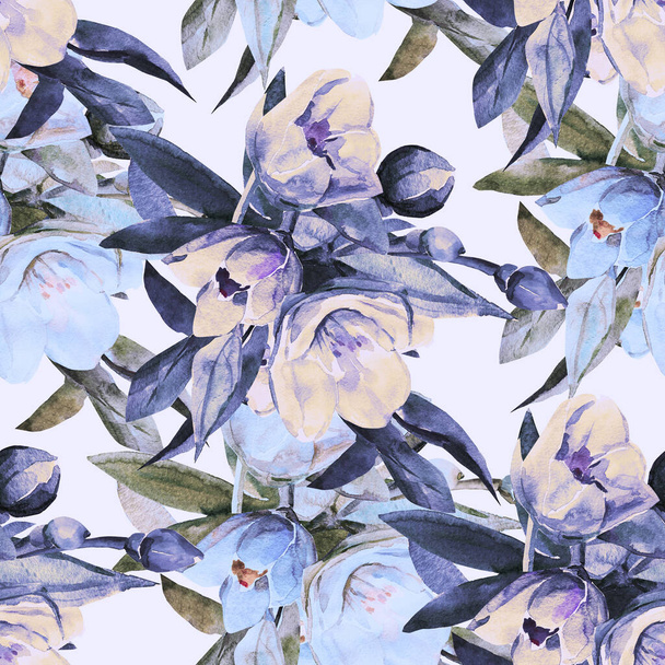 Seamless pattern jasmines.Illustration on white and colored background. - Valokuva, kuva