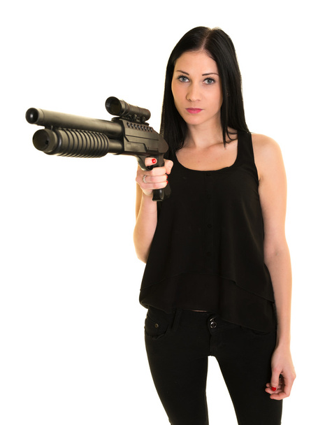 piękna kobieta z pistoletu - Zdjęcie, obraz