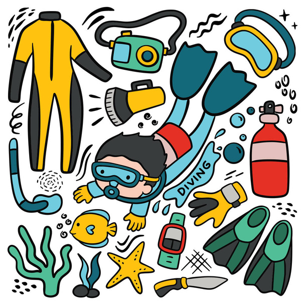 set of diving and vacation. vector illustration - Vektor, obrázek