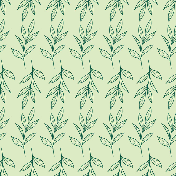Leaf vector pattern with hand drawn leaves, seamless repeating background - Vector, Image