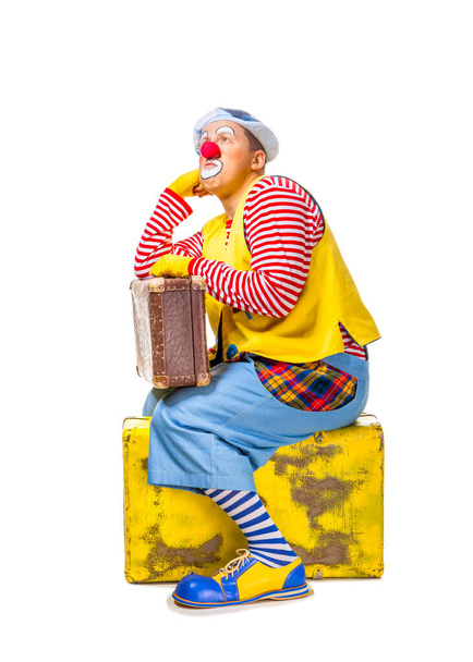 Un buffo clown dall'espressione gioiosa sorridente, isolato su sfondo bianco
 - Foto, immagini