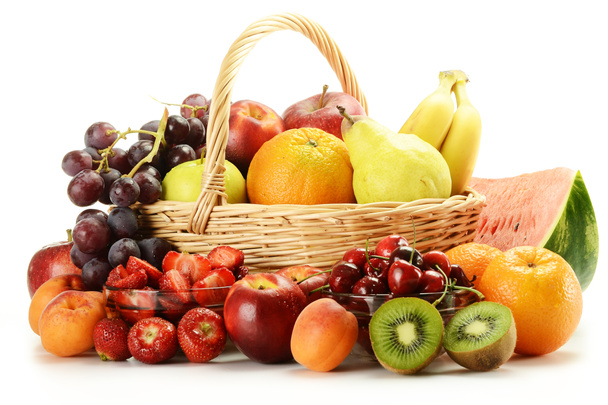 Fruits and wicker basket - Photo, Image