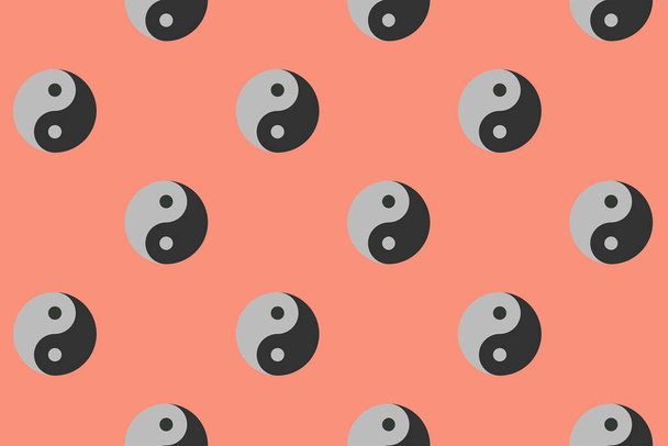 pattern. Image of Yin Yang symbol on pastel red backgrounds. Symbol of opposite. Surface overlay pattern. 3D image. 3D rendering. - Foto, Imagem