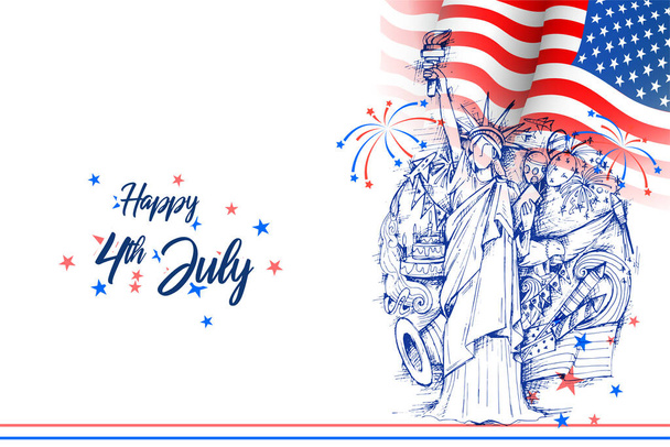 ilustración de Estatua de la Libertad en el fondo del 4 de julio para el Feliz Día de la Independencia de América
 - Vector, imagen