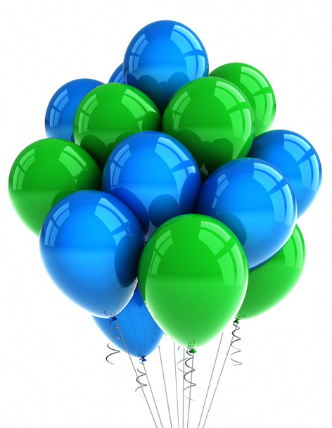 緑と青のパーティー風船 - 写真・画像