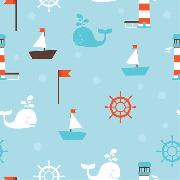 Seamless pattern with sea icons - Vector, imagen