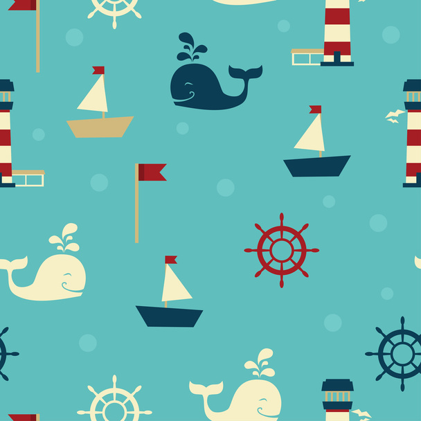 Seamless pattern with sea icons - Vector, Image