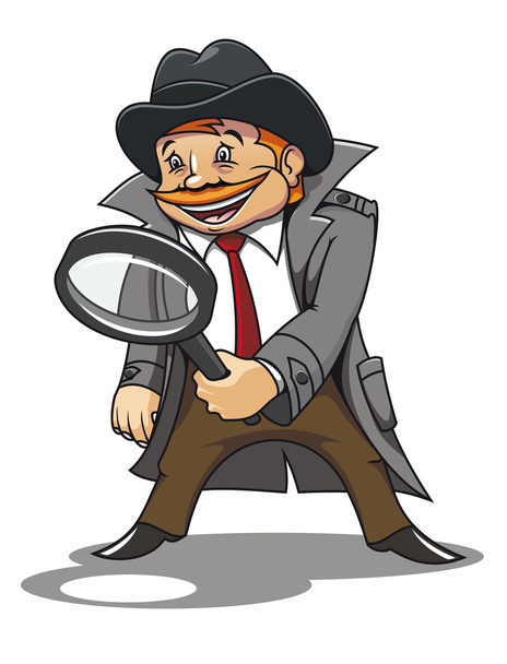 Detective with magnifying glass - Διάνυσμα, εικόνα
