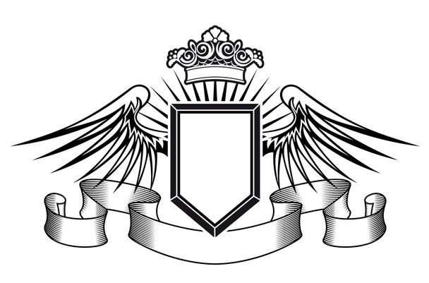 heraldika štít s andělská křídla a koruna - Vektor, obrázek