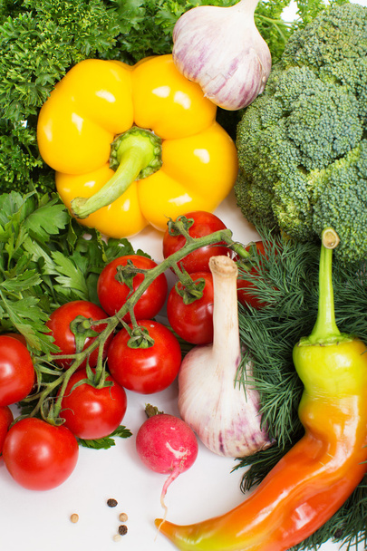 decorative pattern of fresh vegetables on white background - Фото, зображення
