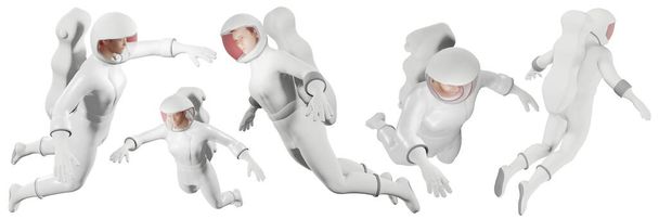 astronaute costume d'astronaute blanc ensemble d'astronomie inclus illustration 3D isolé sur un fond blanc avec trajectoire de coupe - Photo, image