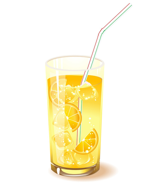 glas met drankje, oranje en ijs - Vector, afbeelding