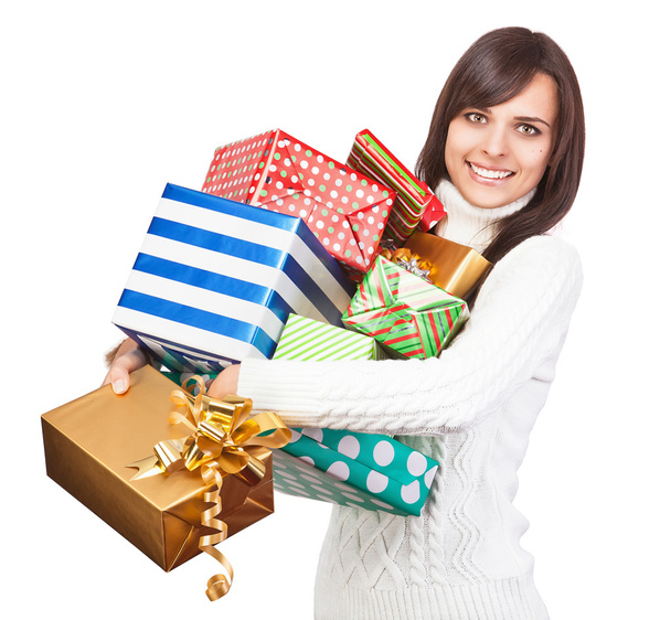 Beautiful girl with gifts - Foto, Imagen