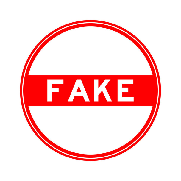 Red color round seal sticker in word fake on white background - Vektör, Görsel