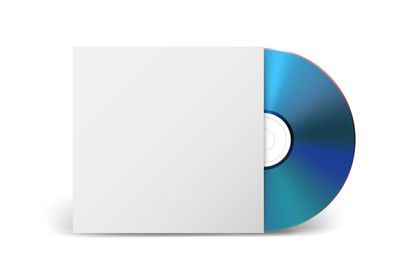 Vector 3d Realistic Blue CD, DVD with Paper Case Isolated on White. CD Box, Packaging Design Template for Mockup. Compact Disk Icon with Paper Cover, Front View. - Vektori, kuva